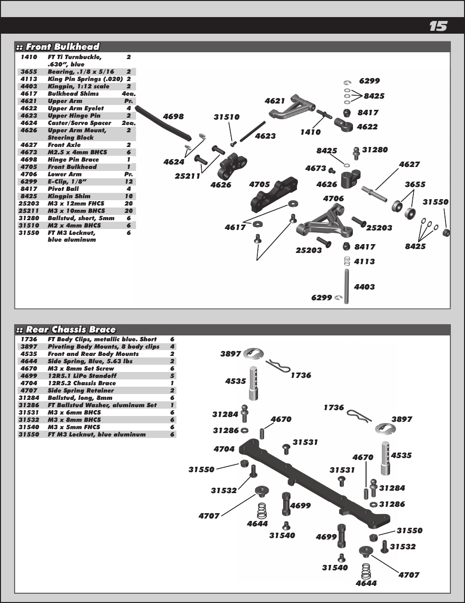Rear chassis brace :: front bulkhead | Team Associated RC12R5.2 User Manual | Page 15 / 22