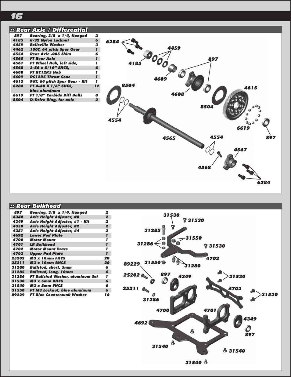 Rear axle / differential :: rear bulkhead | Team Associated RC12R5.2 User Manual | Page 16 / 22