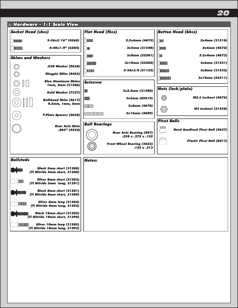 Hardware - 1:1 scale view | Team Associated RC12R5.2 User Manual | Page 20 / 22