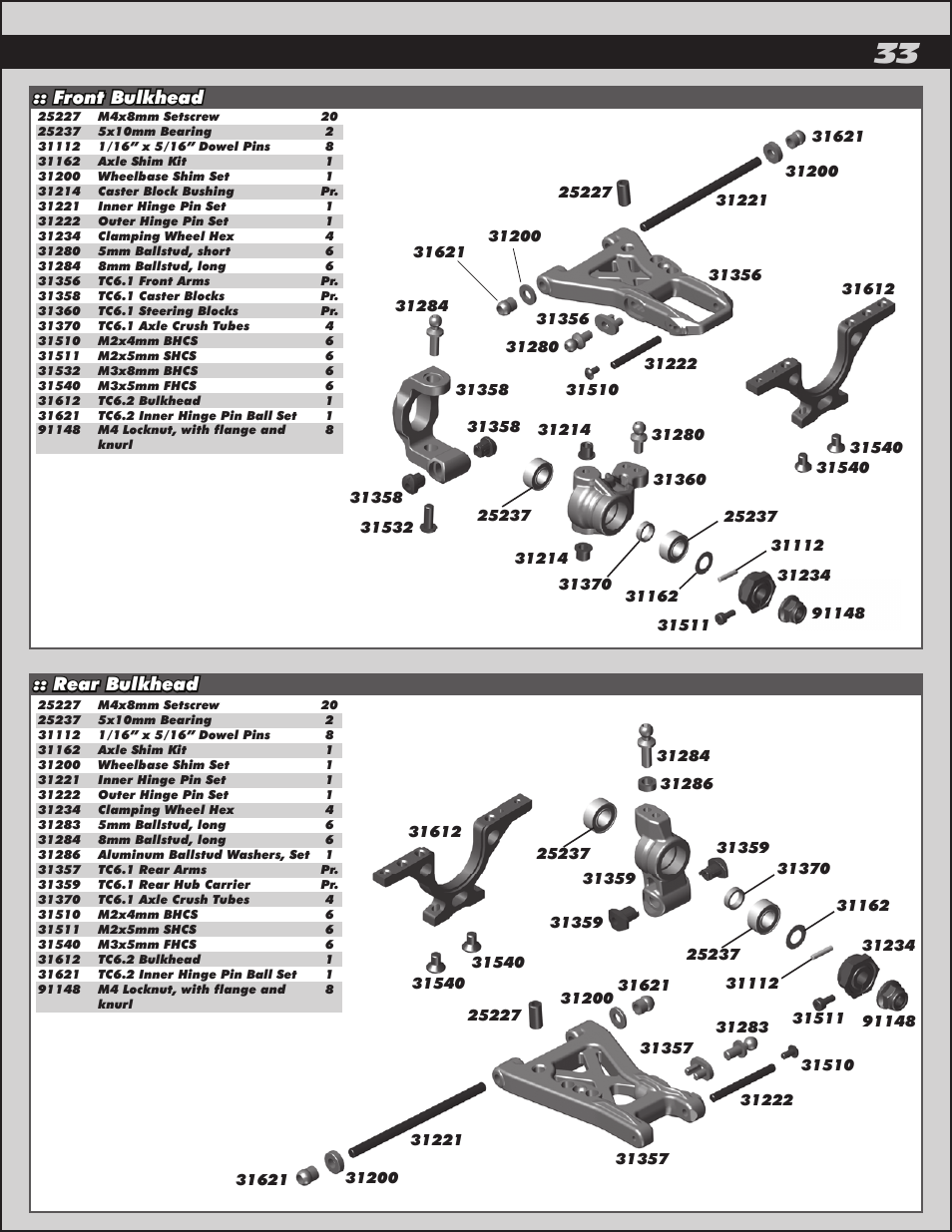 Front bulkhead :: rear bulkhead | Team Associated TC6.2 User Manual | Page 33 / 42
