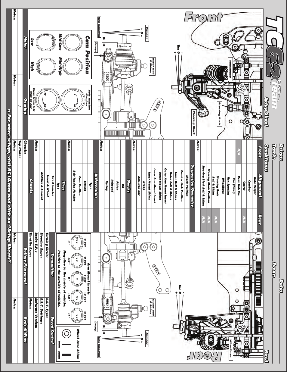 Front rear, Cam p osition, Alignment | Front r ear | Team Associated TC6.2 User Manual | Page 41 / 42