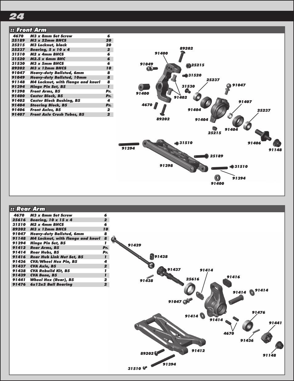 Rear arm, Steering block, hex :: front arm | Team Associated RC10B5 User Manual | Page 24 / 34