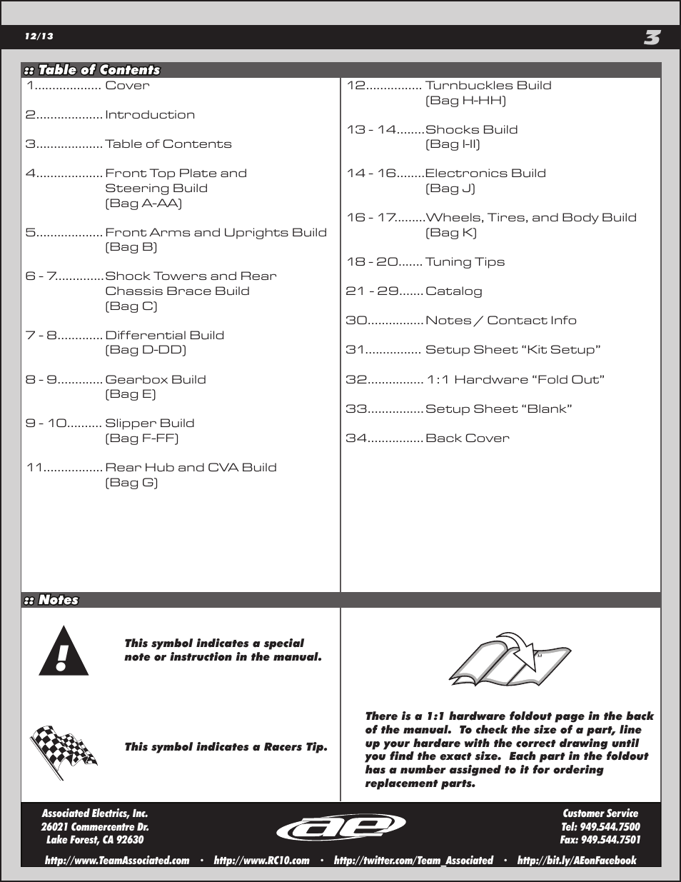 Team Associated RC10B5 User Manual | Page 3 / 34