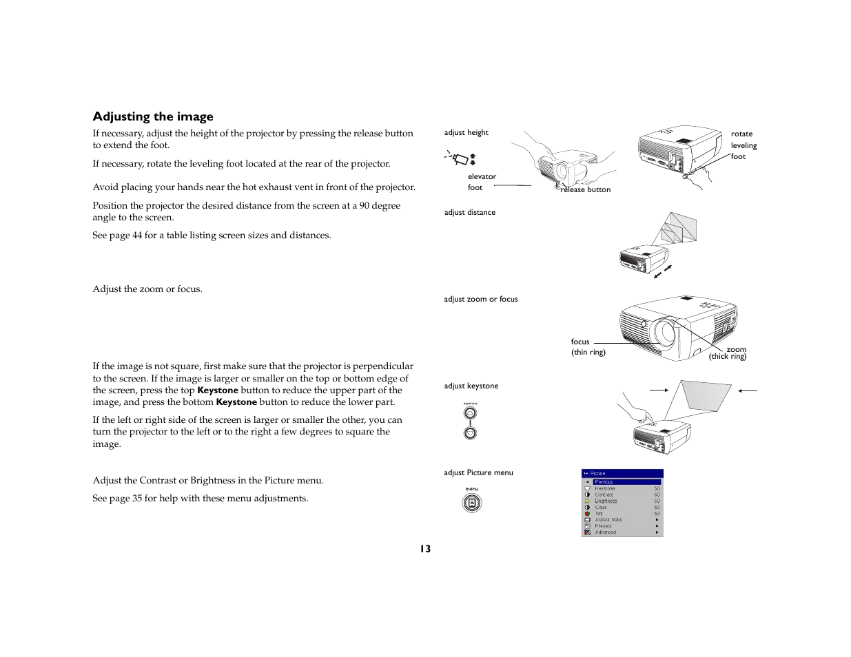 Adjusting the image | Ask Proxima C130 User Manual | Page 13 / 50