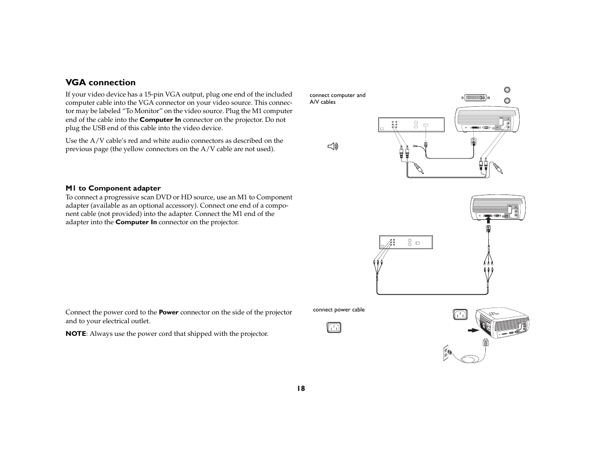 Vga connection | Ask Proxima C130 User Manual | Page 18 / 50