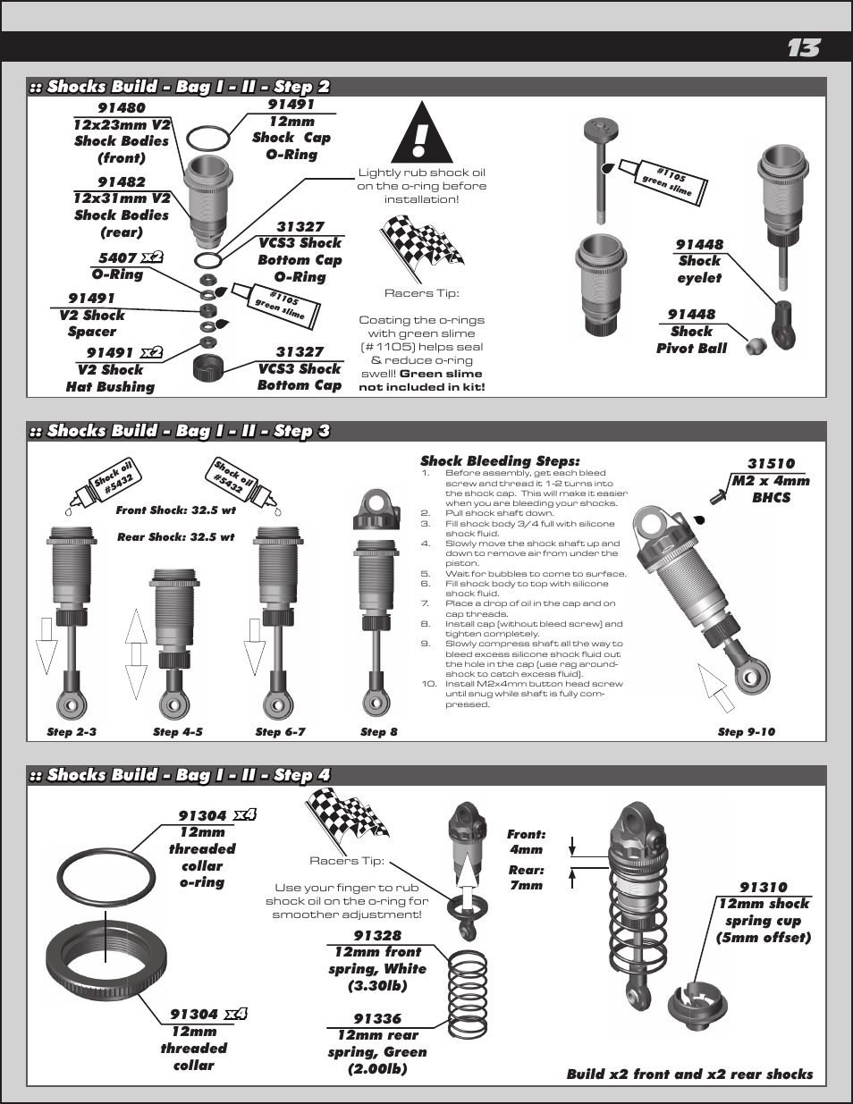 Shocks build - bag i - ii - step 4, Shocks build - bag i - ii - step 3, Shocks build - bag i - ii - step 2 | Team Associated RC10B5M User Manual | Page 13 / 34
