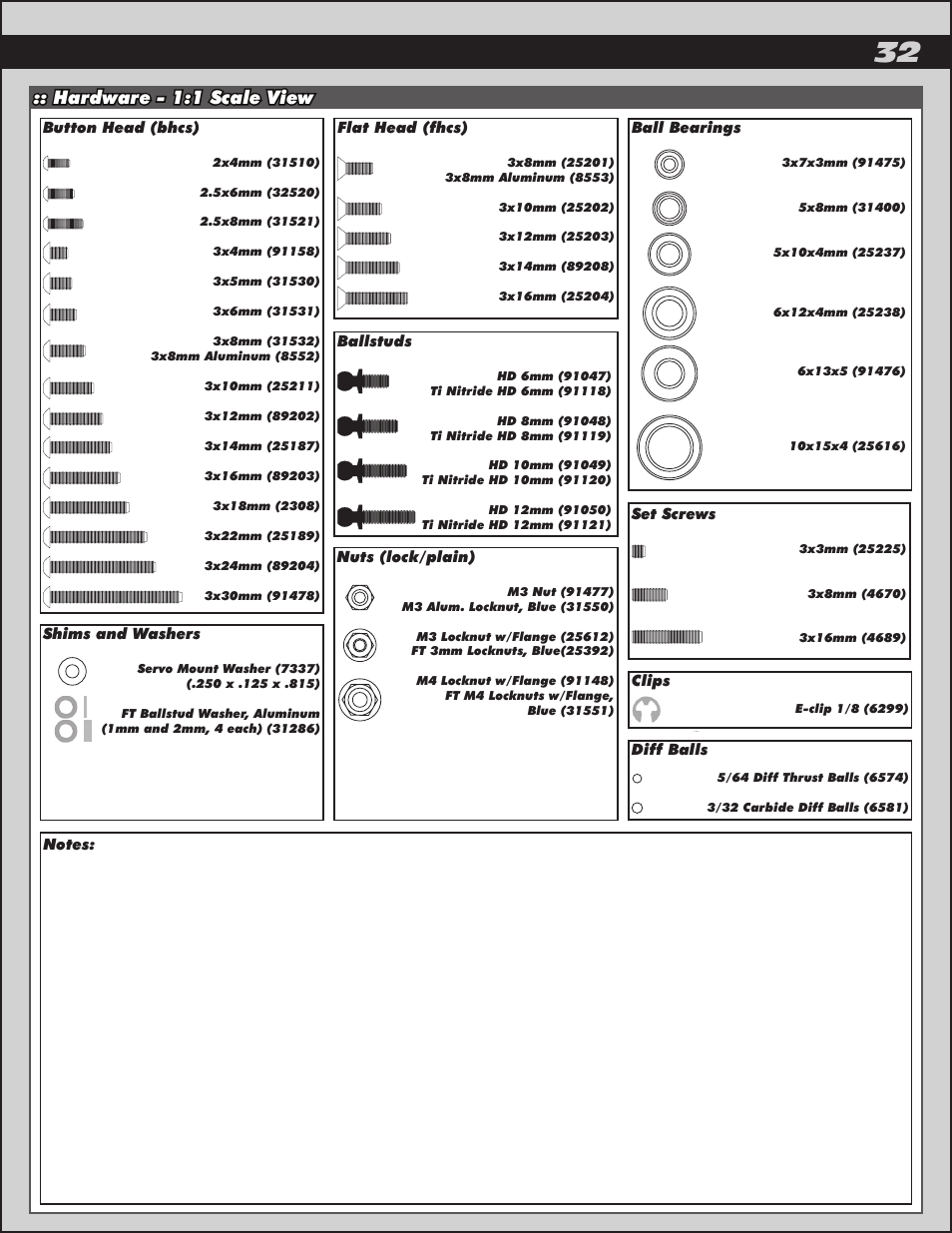 Hardware - 1:1 scale view | Team Associated RC10B5M User Manual | Page 32 / 34