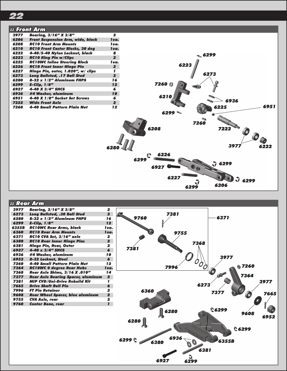 Front arm :: rear arm | Team Associated RC10 User Manual | Page 22 / 30