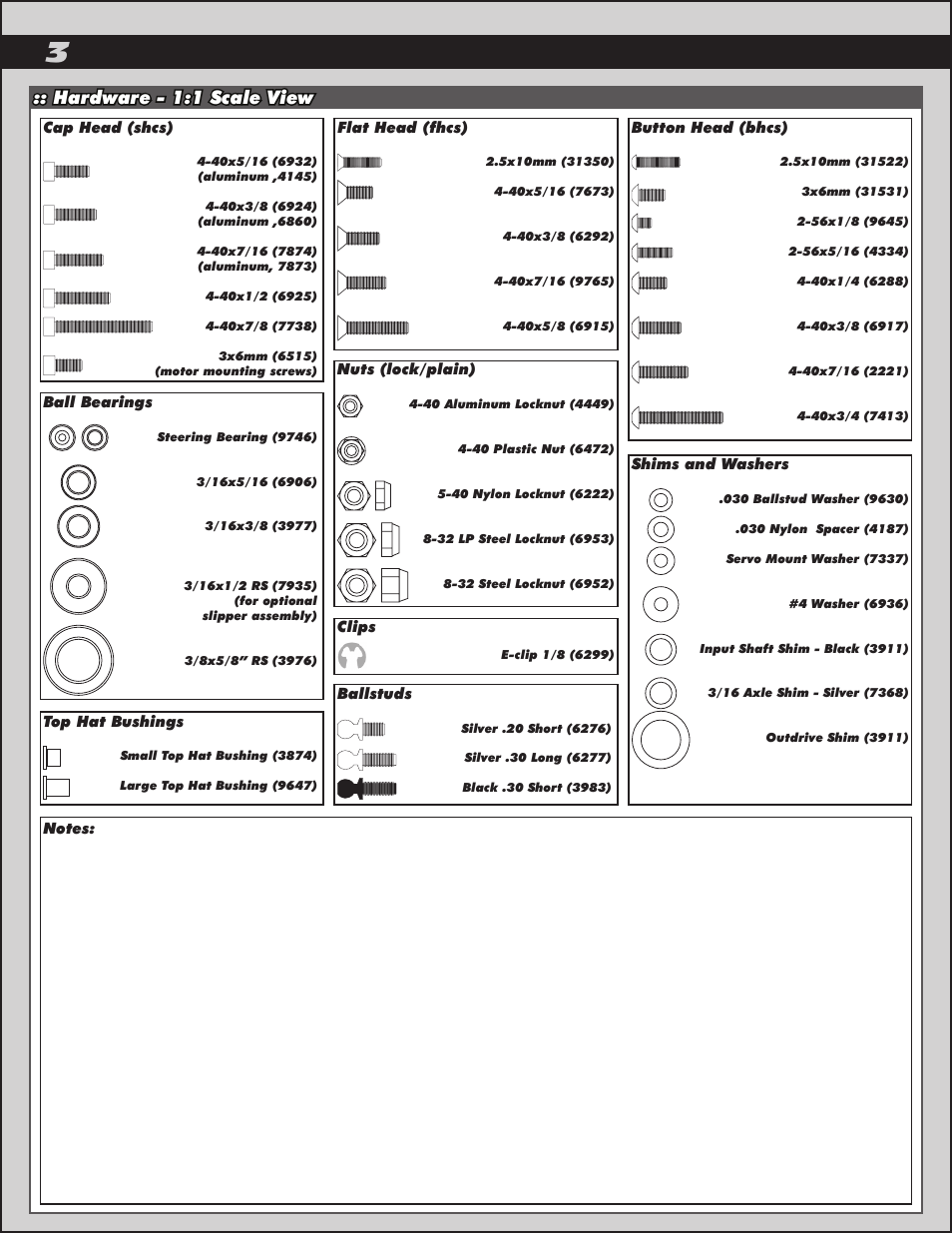 Hardware - 1:1 scale view | Team Associated B44.3 User Manual | Page 3 / 38