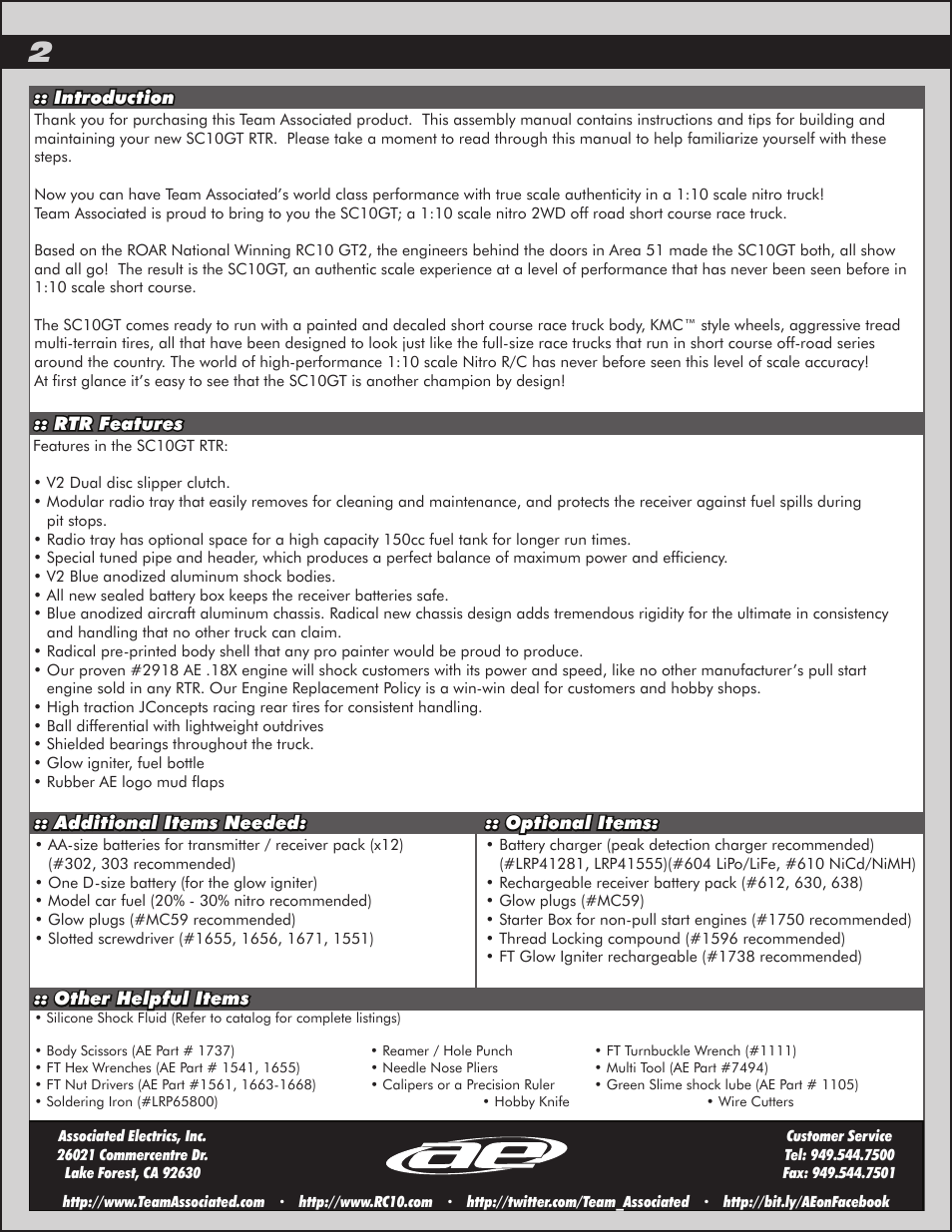 Team Associated SC10GT User Manual | Page 2 / 46