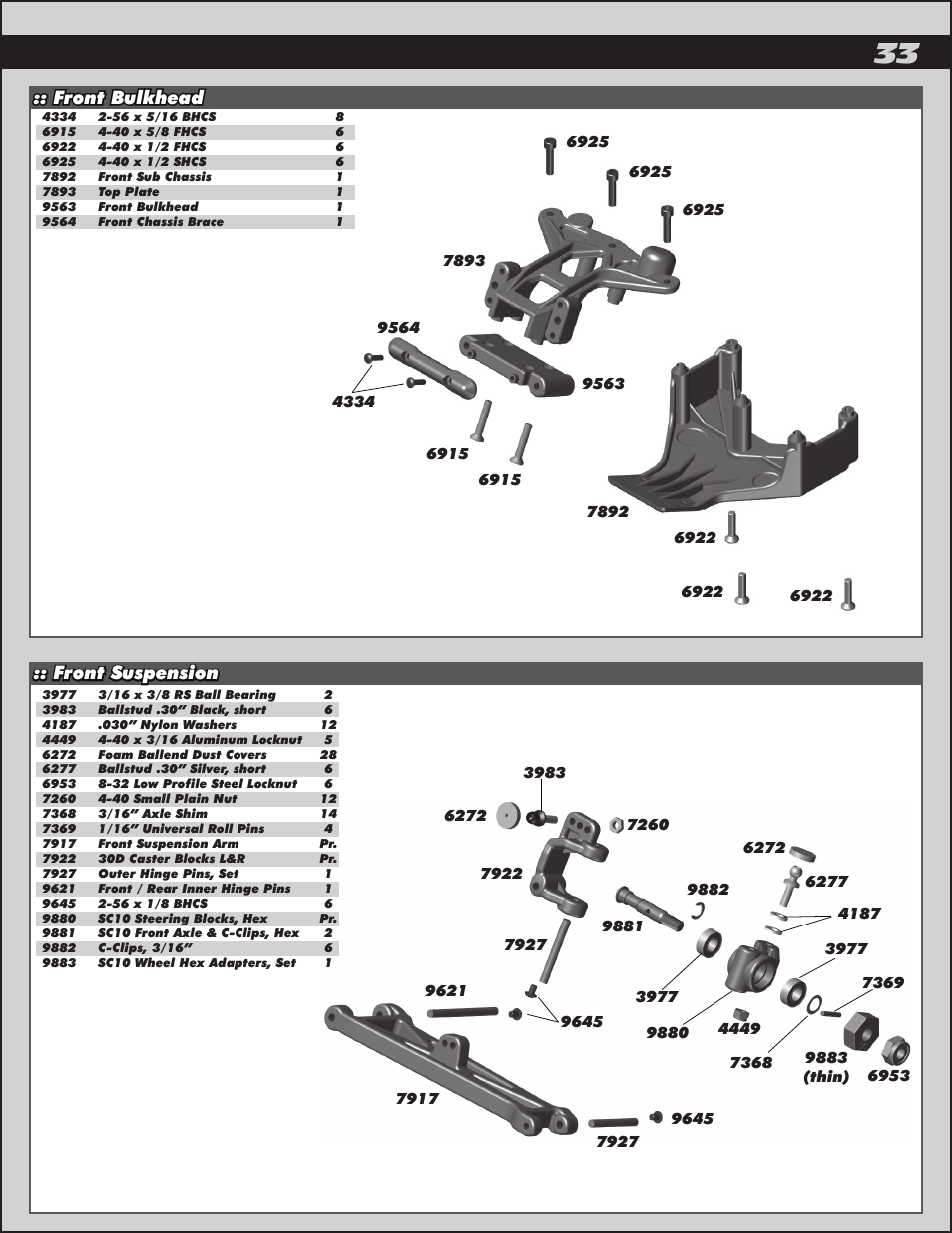 Front bulkhead :: front suspension | Team Associated SC10GT User Manual | Page 33 / 46