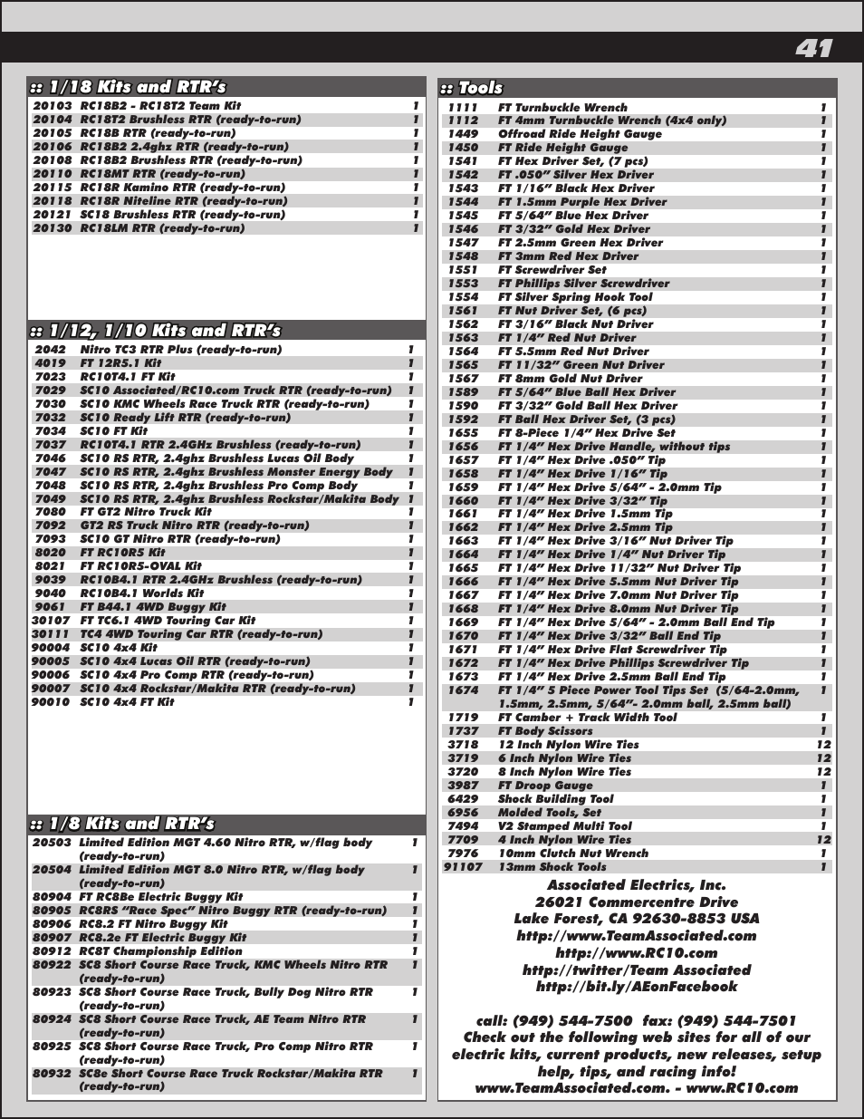 Tools, 1/8 kits and rtr’s | Team Associated SC10GT User Manual | Page 41 / 46