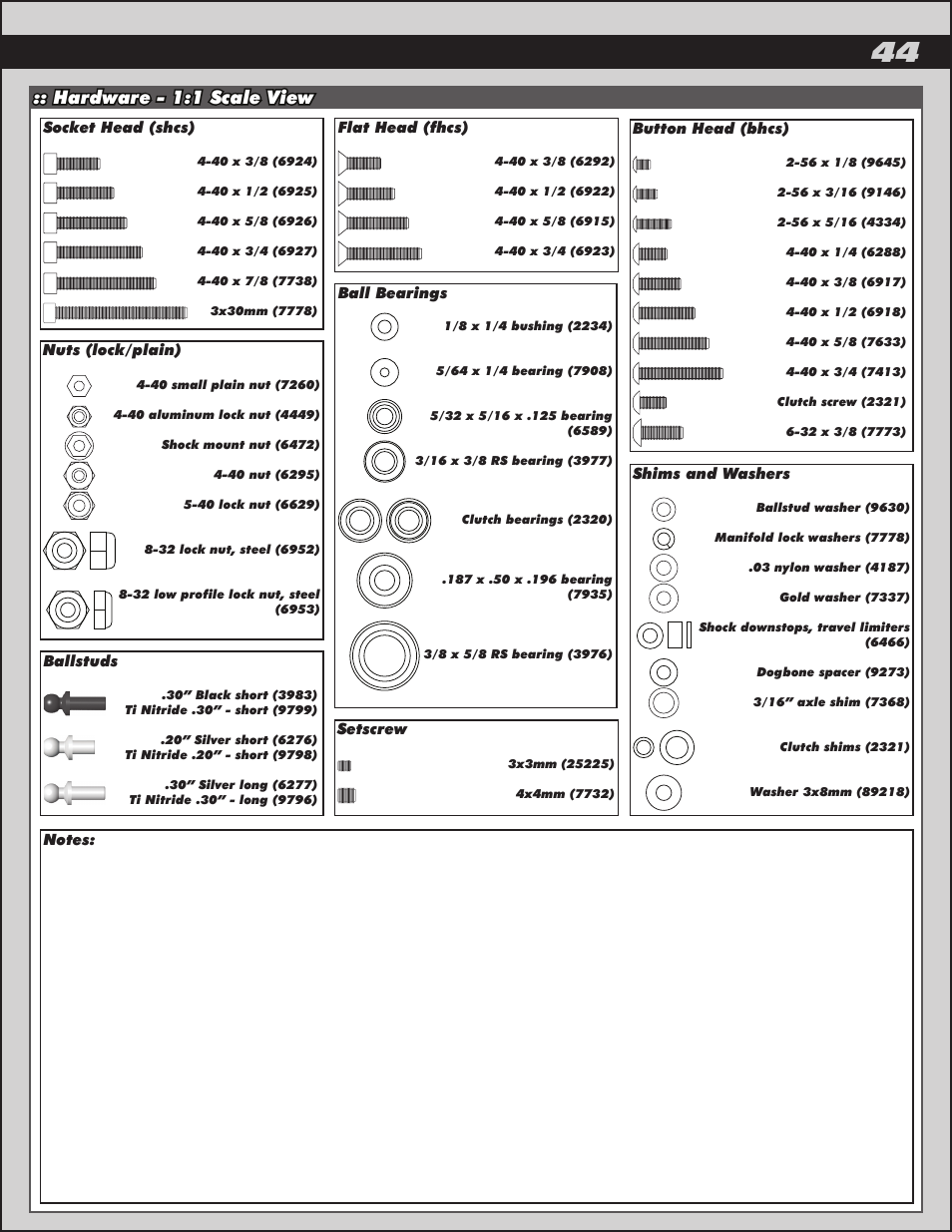 Hardware - 1:1 scale view | Team Associated SC10GT User Manual | Page 44 / 46