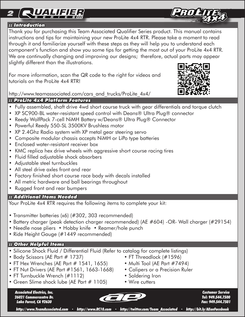 Team Associated ProLite 4x4 User Manual | Page 2 / 30