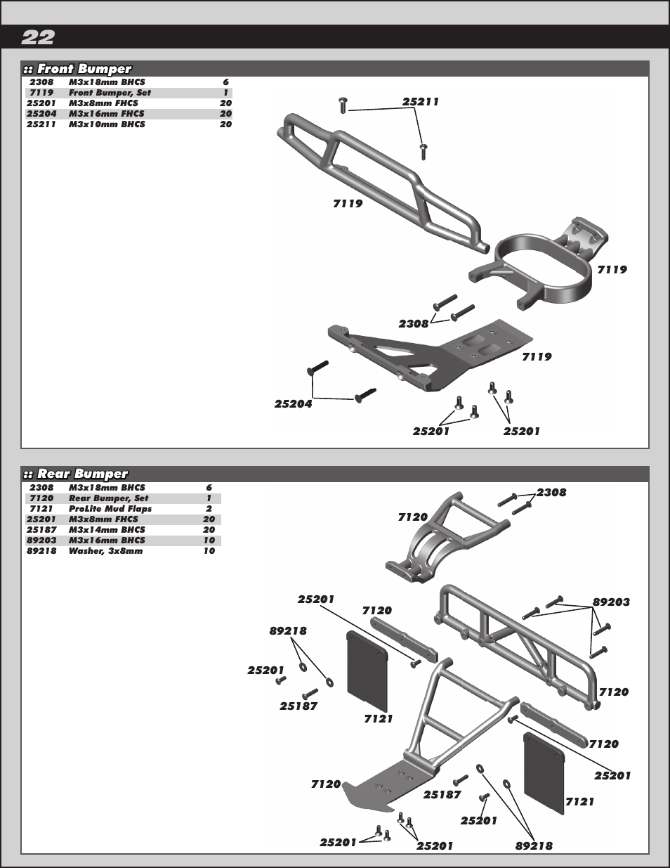 Rear bumper, Front bumper | Team Associated ProLite 4x4 User Manual | Page 22 / 30