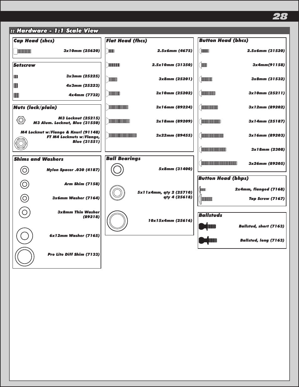 Hardware - 1:1 scale view | Team Associated ProLite 4x4 User Manual | Page 28 / 30