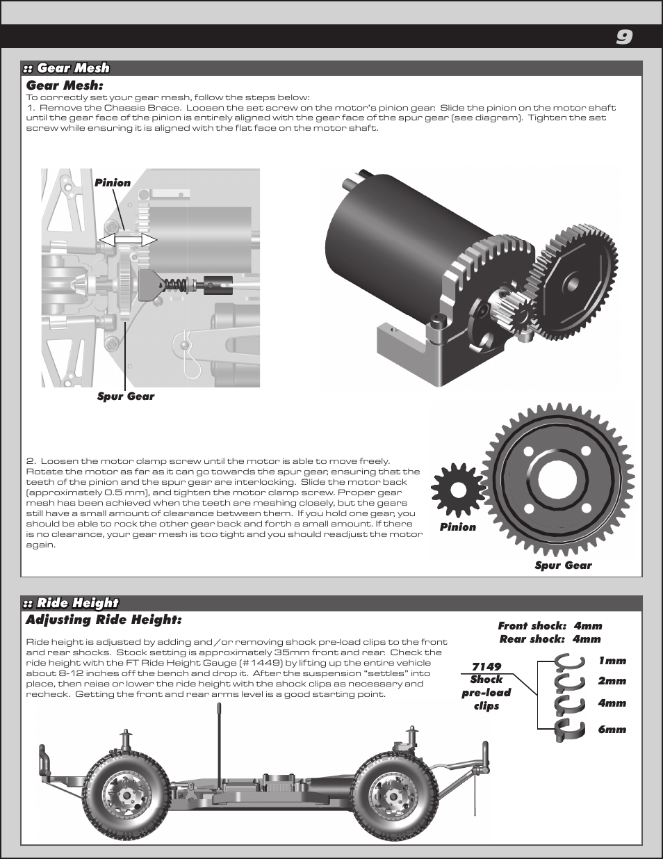Gear mesh, Gear mesh :: ride height, Adjusting ride height | Team Associated ProLite 4x4 User Manual | Page 9 / 30