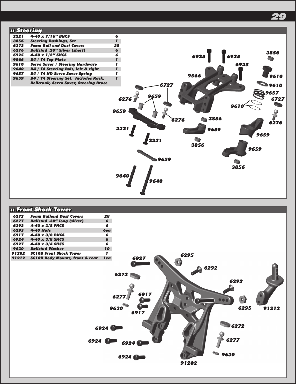 Steering :: front shock tower | Team Associated SC10B User Manual | Page 29 / 42