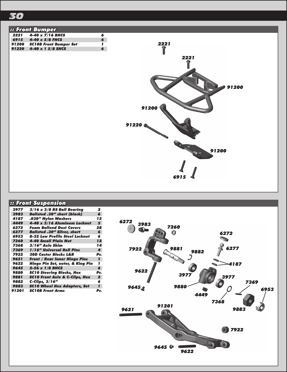 Front bumper :: front suspension | Team Associated SC10B User Manual | Page 30 / 42