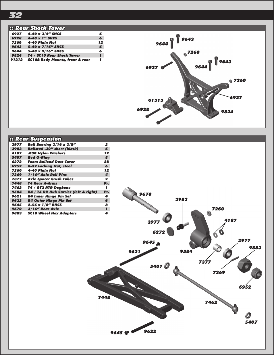 Rear shock tower :: rear suspension | Team Associated SC10B User Manual | Page 32 / 42