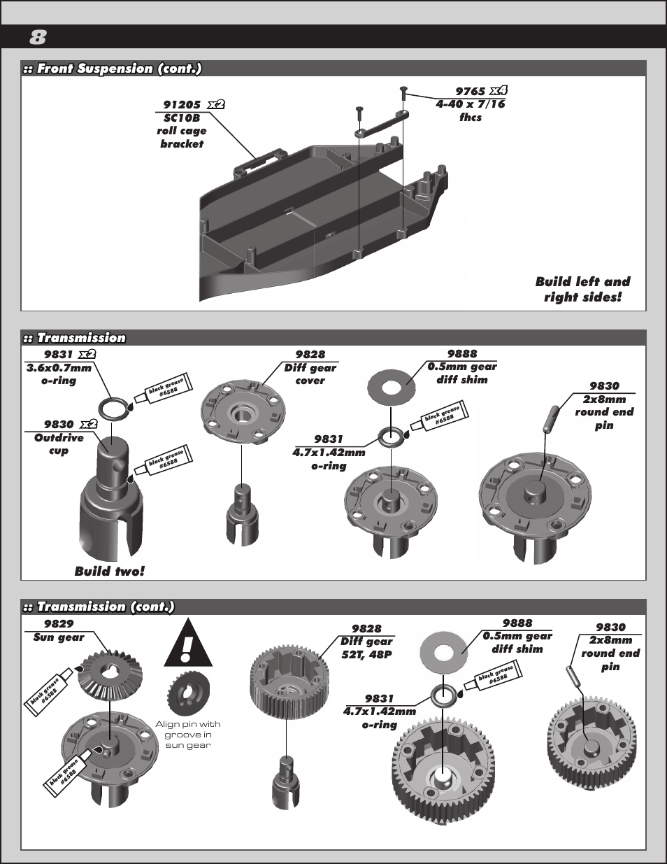 Build left and right sides! build two | Team Associated SC10B User Manual | Page 8 / 42