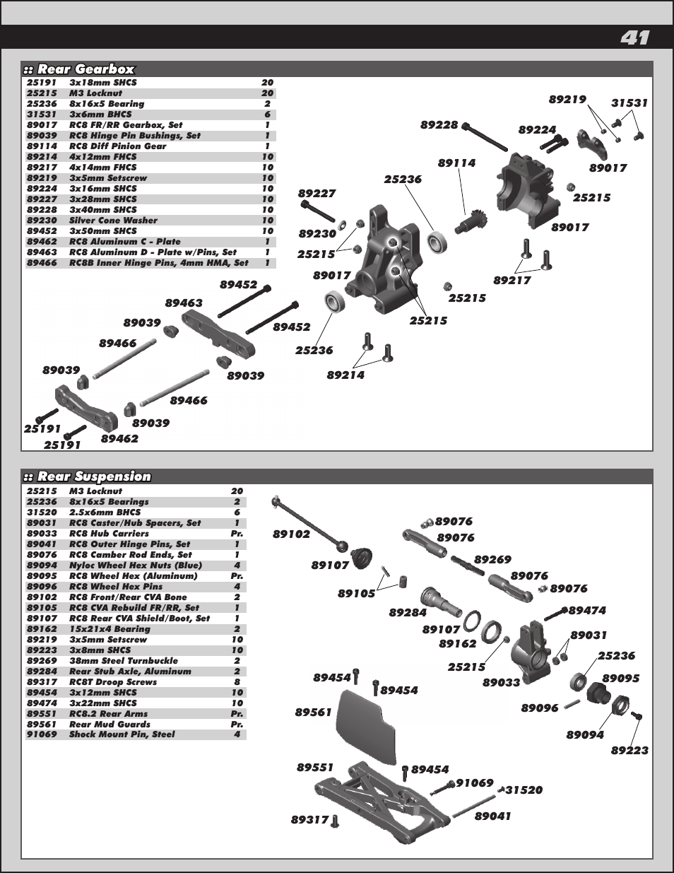 Rear gearbox :: rear suspension | Team Associated RC8.2 User Manual | Page 41 / 54