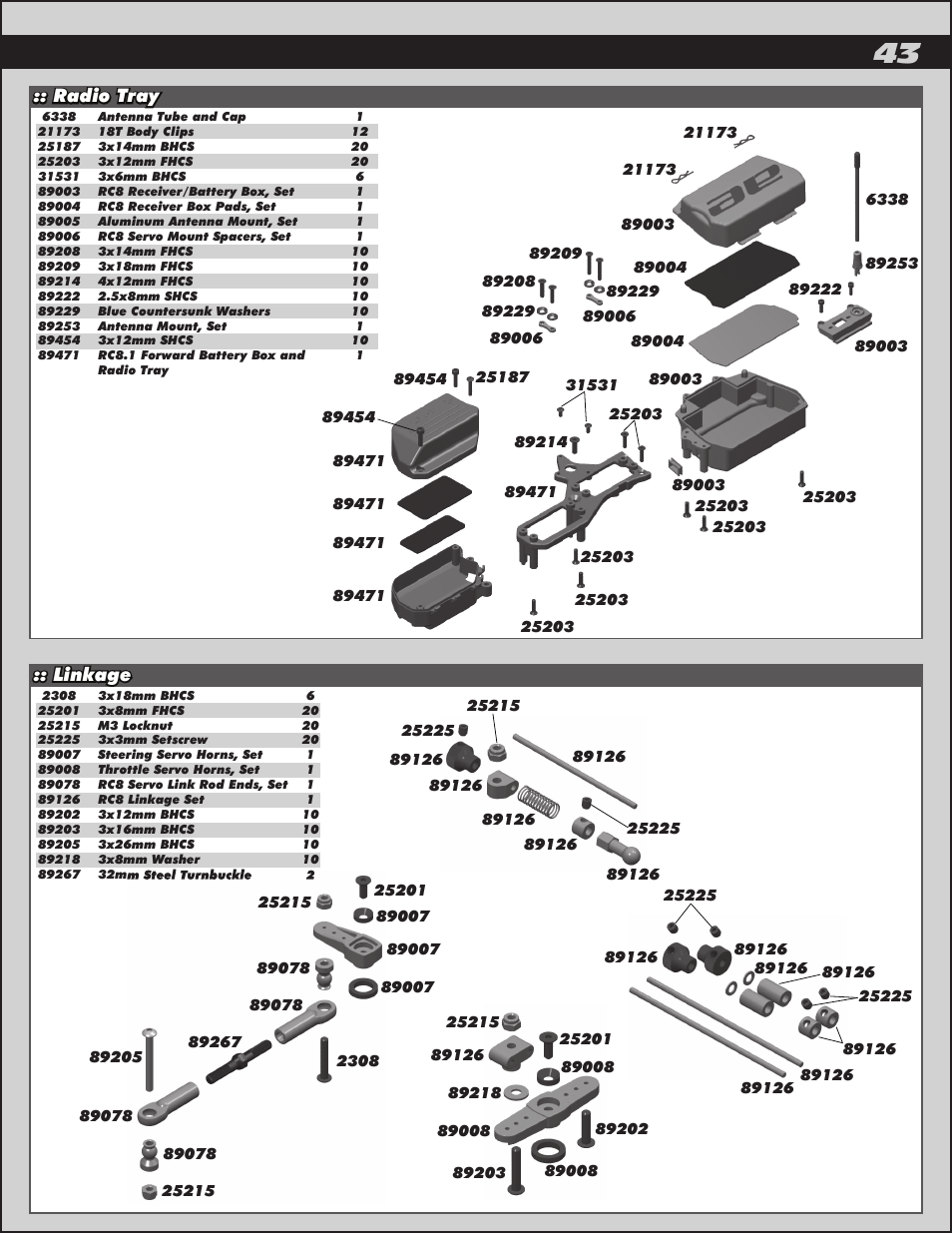 Radio tray :: linkage | Team Associated RC8.2 User Manual | Page 43 / 54