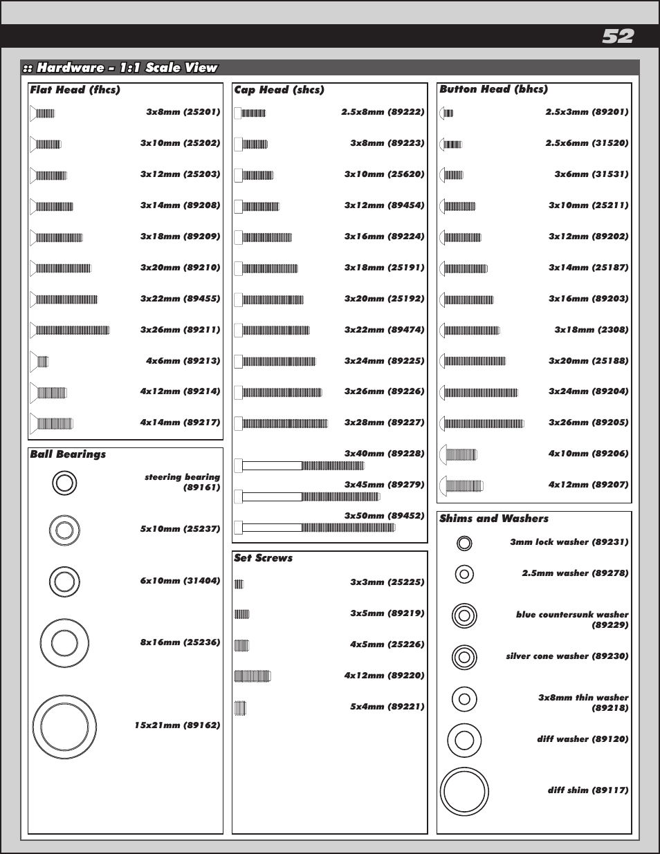Hardware - 1:1 scale view | Team Associated RC8.2 User Manual | Page 52 / 54