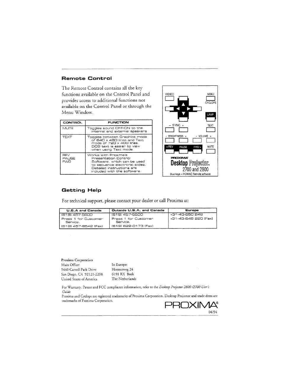 Prdximä, Desktop, Eh cz3 | Ш hd, Main ofbce, Getting help | Ask Proxima DP2800 User Manual | Page 6 / 83