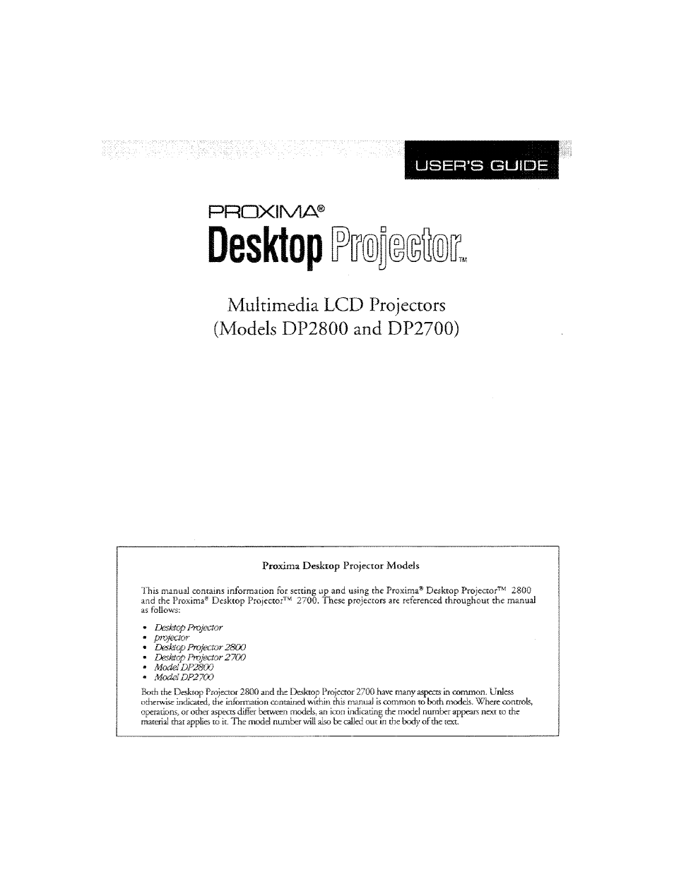 Proxima, Desktop | Ask Proxima DP2800 User Manual | Page 8 / 83