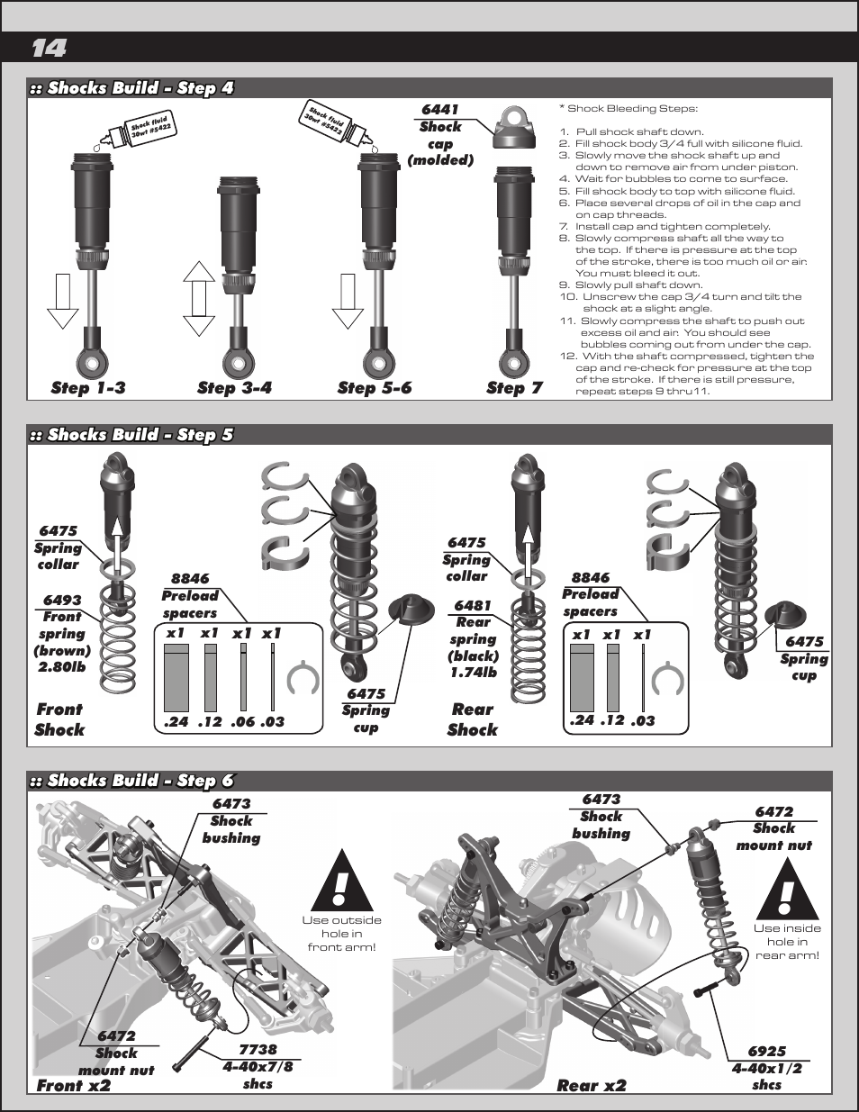 Front shock rear shock, Front x2 rear x2 | Team Associated RC10B4.2 User Manual | Page 14 / 34