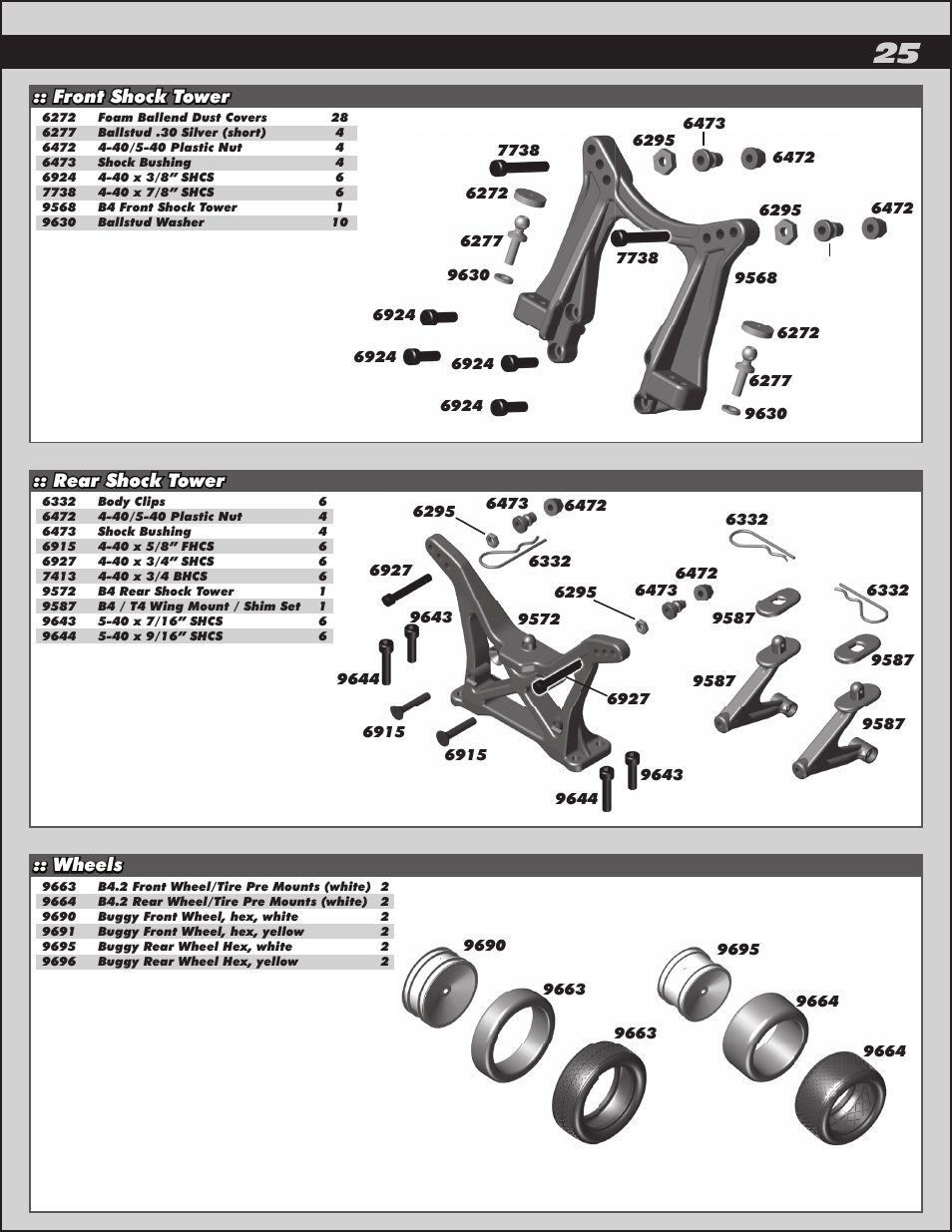 Front shock tower :: rear shock tower, Wheels | Team Associated RC10B4.2 User Manual | Page 25 / 34