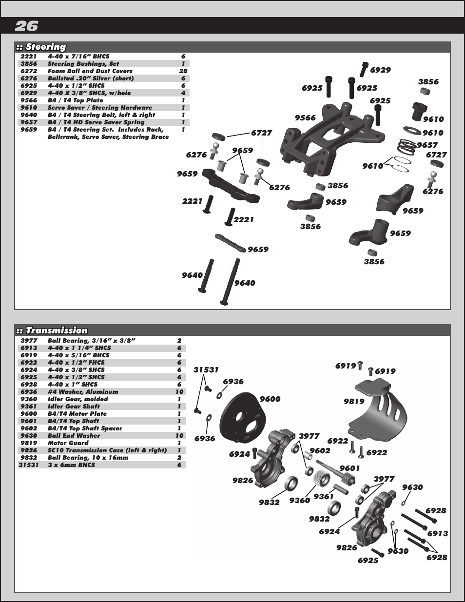 Transmission, Steering | Team Associated RC10B4.2 User Manual | Page 26 / 34