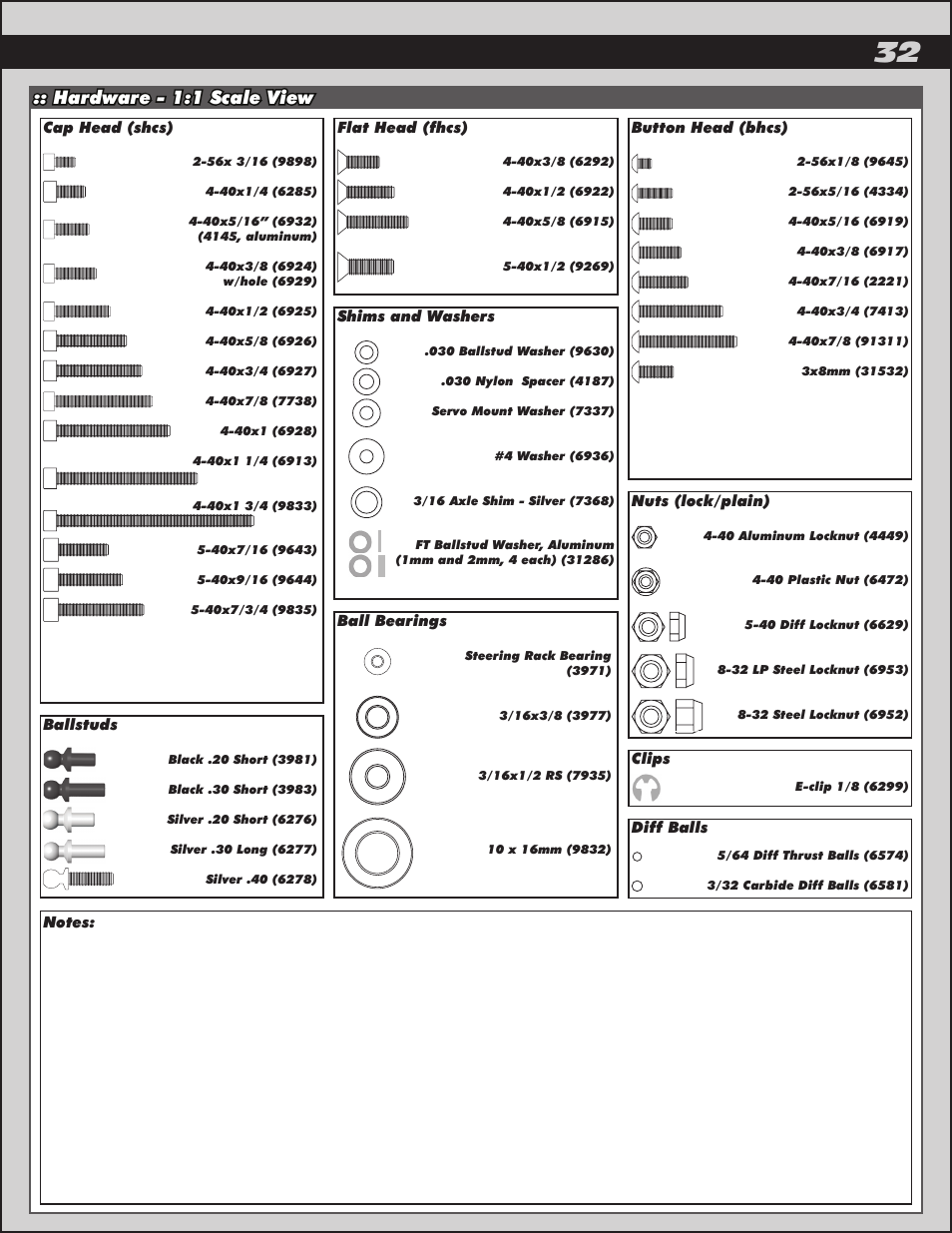 Hardware - 1:1 scale view | Team Associated RC10B4.2 User Manual | Page 32 / 34