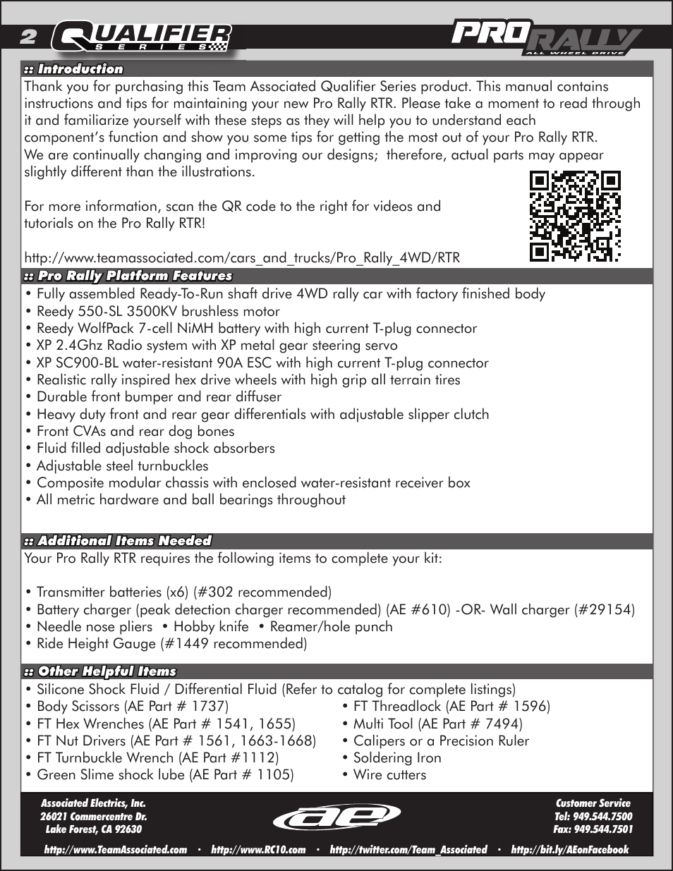 Team Associated ProRally User Manual | Page 2 / 30