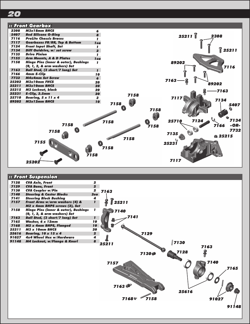 Front gearbox :: front suspension | Team Associated ProRally User Manual | Page 20 / 30