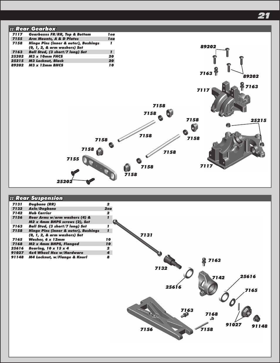 Rear gearbox :: rear suspension | Team Associated ProRally User Manual | Page 21 / 30