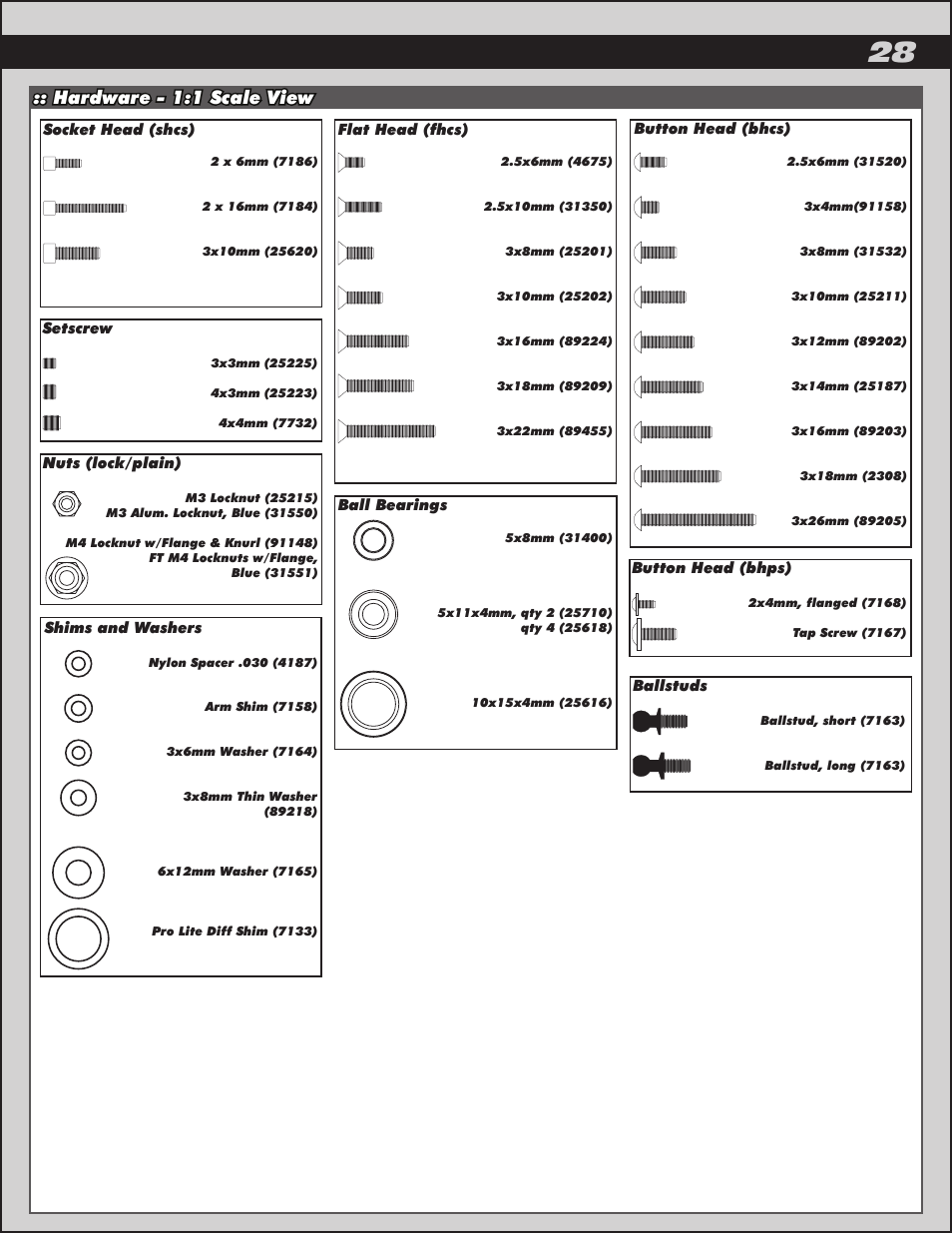 Hardware - 1:1 scale view | Team Associated ProRally User Manual | Page 28 / 30