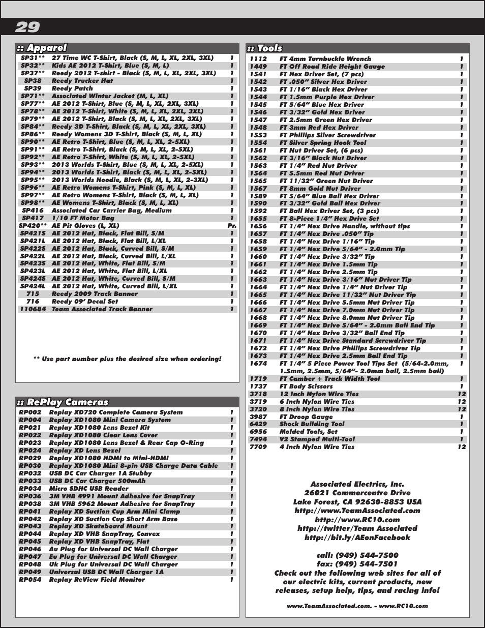 Tools, Replay cameras | Team Associated ProRally User Manual | Page 29 / 30