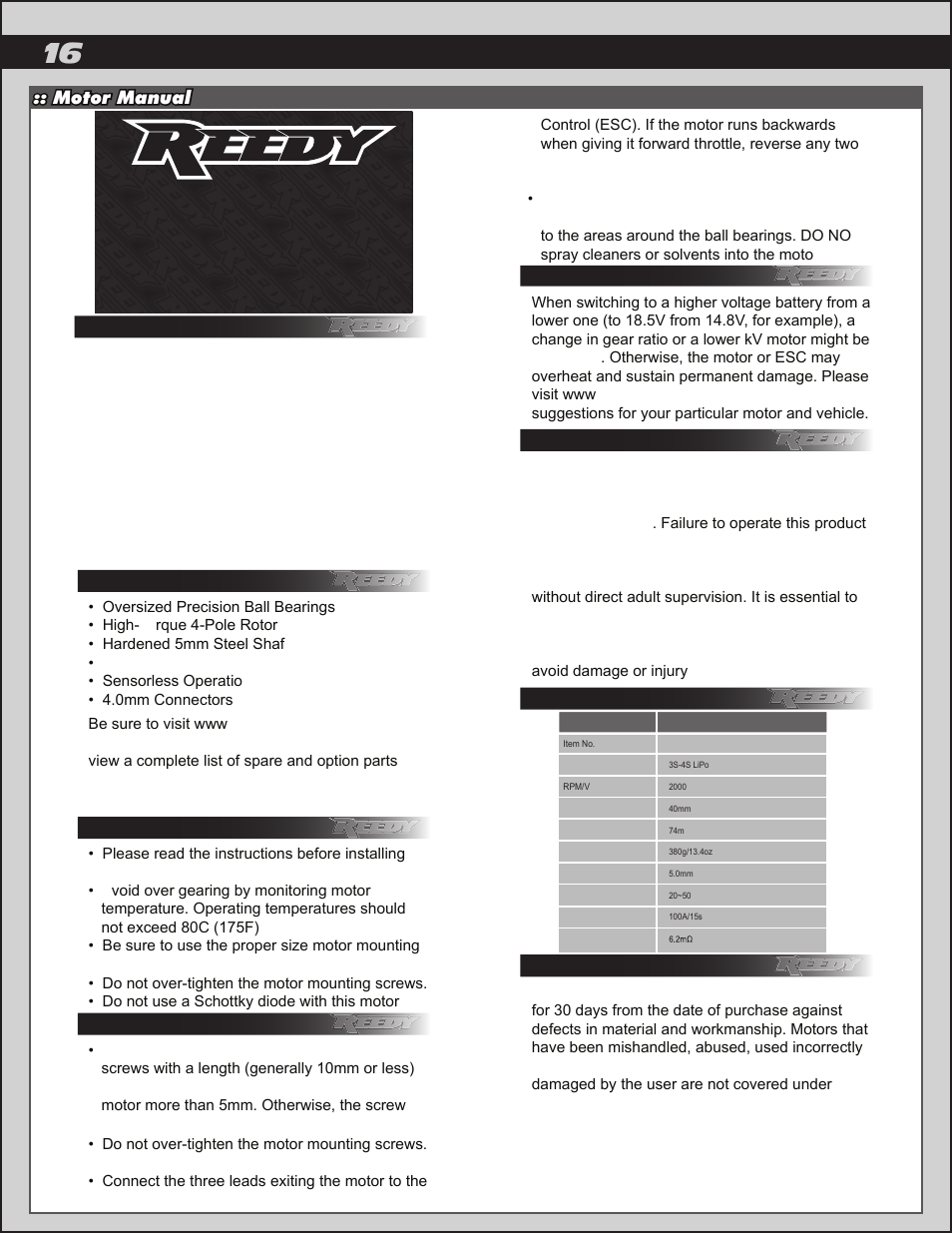 1515-sl brushless motor | Team Associated Rival Monster User Manual | Page 16 / 30