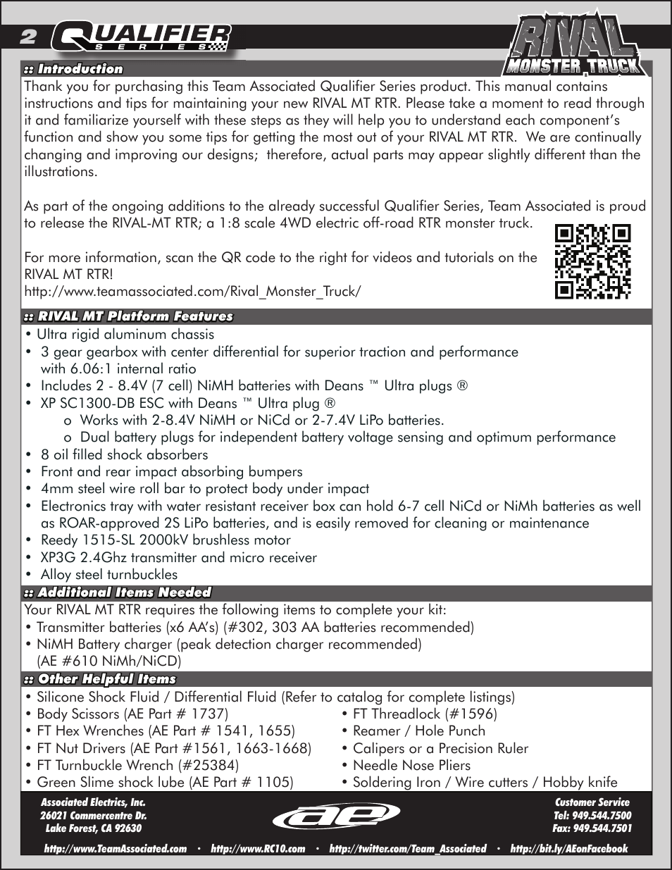 Team Associated Rival Monster User Manual | Page 2 / 30