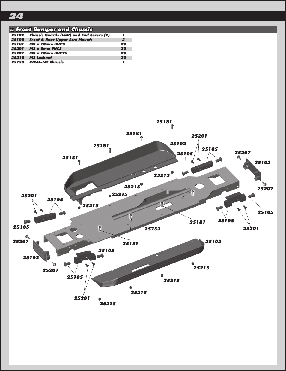 Front bumper and chassis | Team Associated Rival Monster User Manual | Page 24 / 30