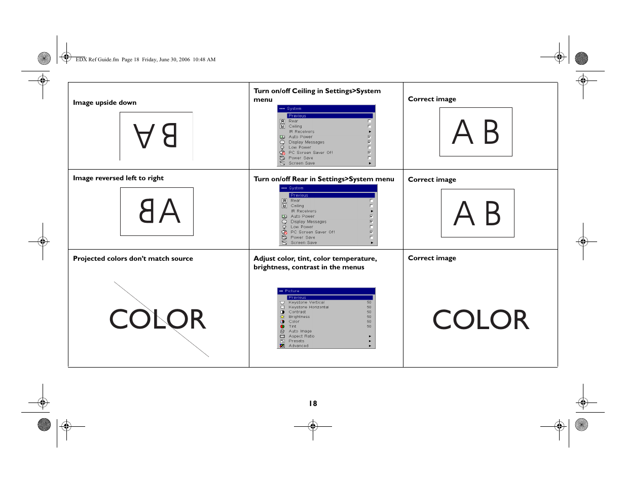 Color | Ask Proxima W400 User Manual | Page 19 / 49