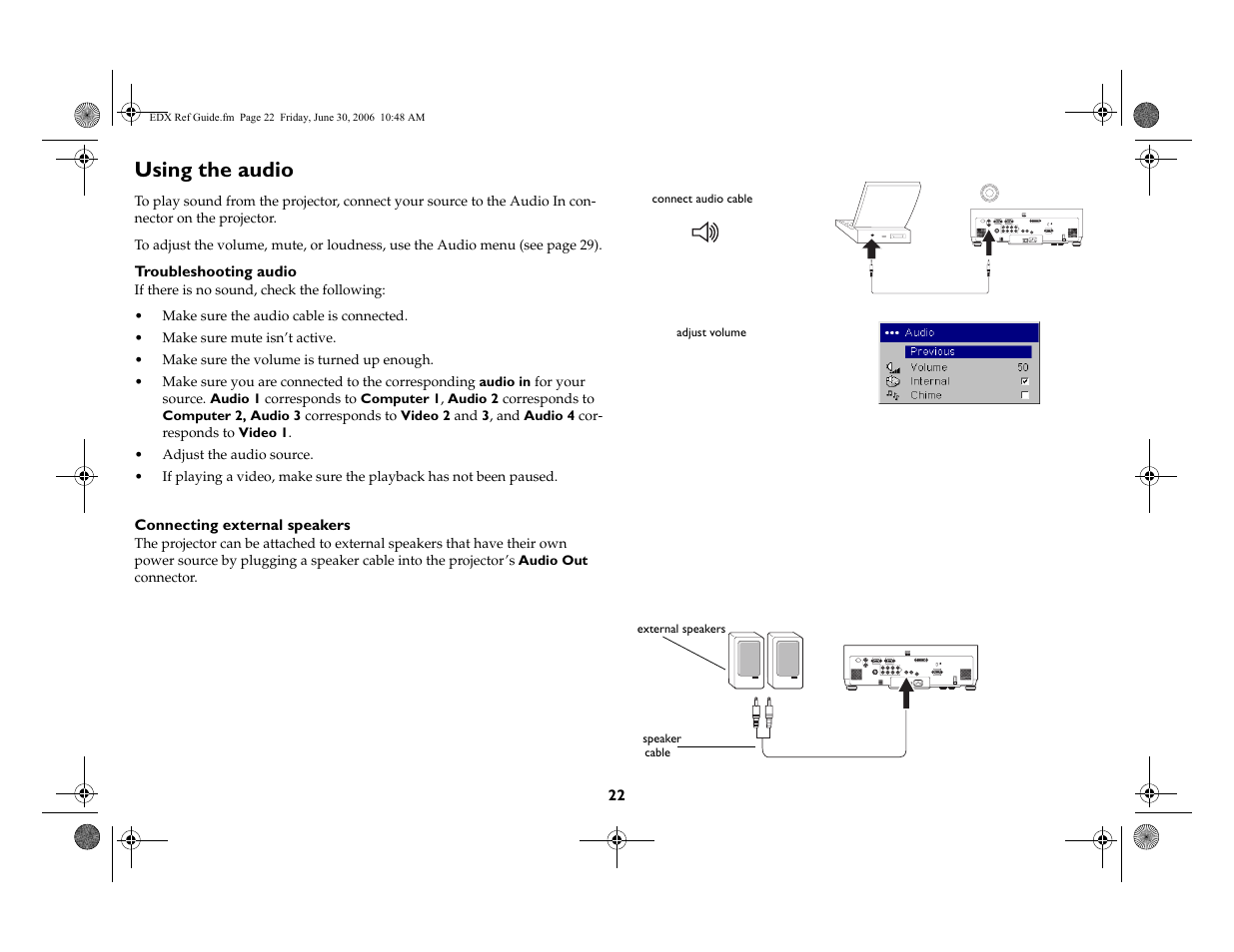 Using the audio | Ask Proxima W400 User Manual | Page 23 / 49