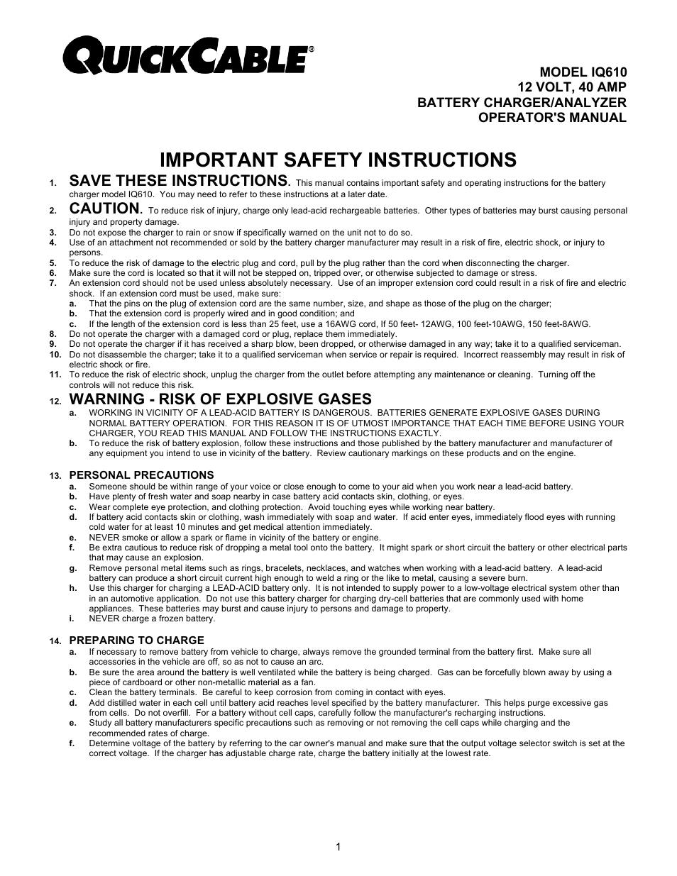 Quick Cable IQ610 User Manual | 12 pages