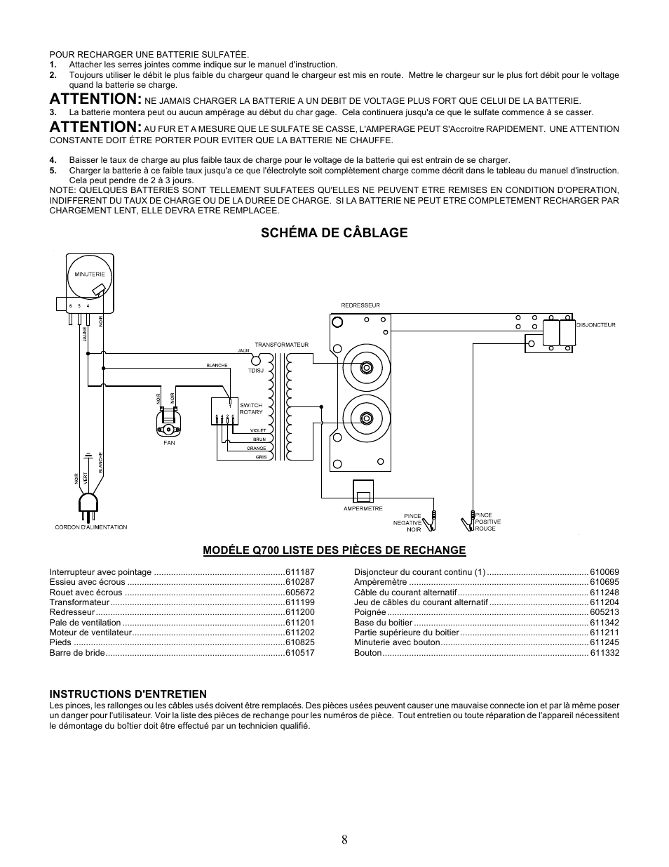 Attention, Schéma de câblage | Quick Cable Q700 User Manual | Page 8 / 12