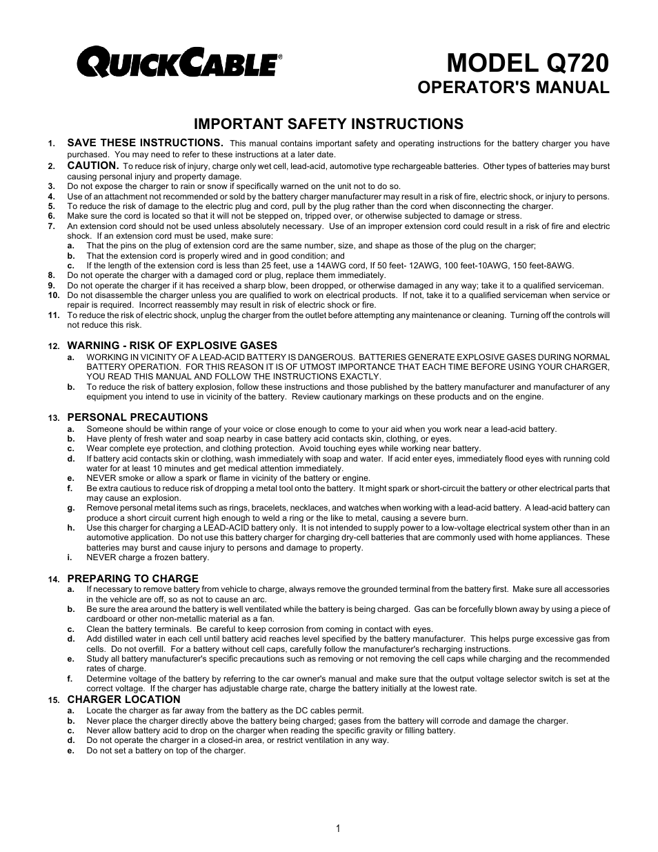 Quick Cable Q720 User Manual | 18 pages