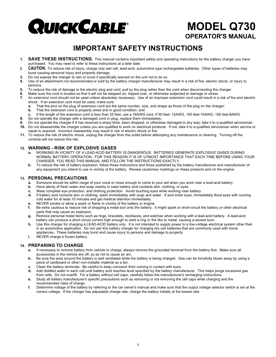 Quick Cable Q730 User Manual | 19 pages