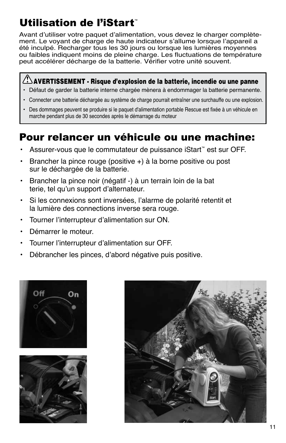 Utilisation de l’istart, Pour relancer un véhicule ou une machine | Quick Cable iStart User Manual | Page 11 / 16