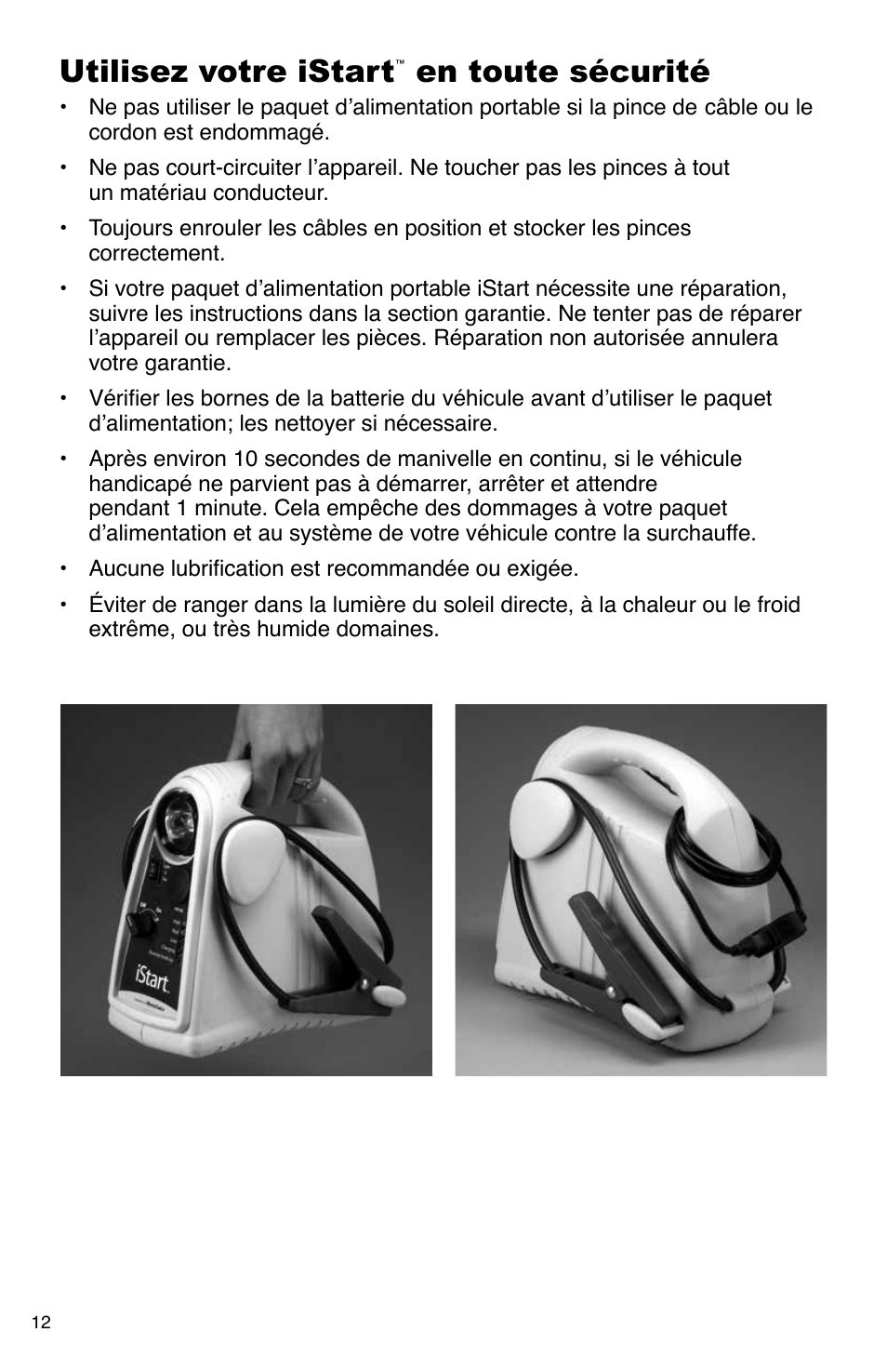 Utilisez votre istart, En toute sécurité | Quick Cable iStart User Manual | Page 12 / 16